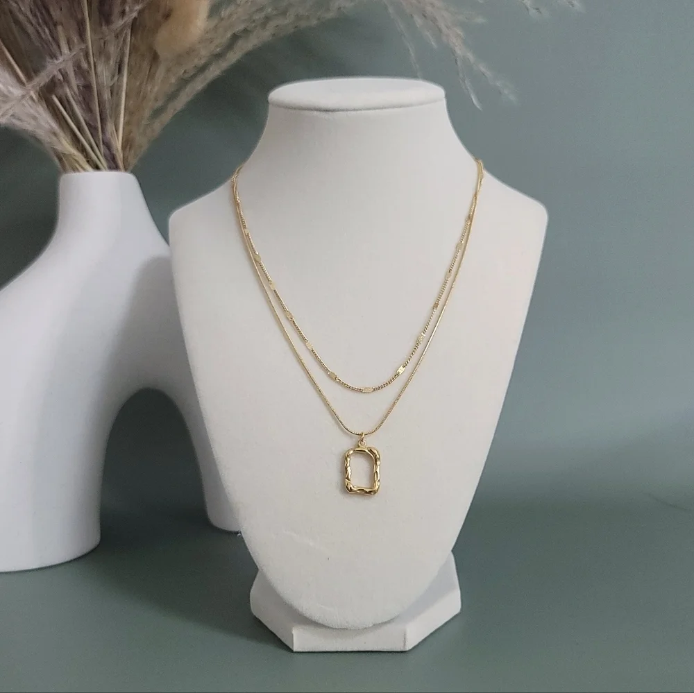 Stainless steel gold tone layered necklace